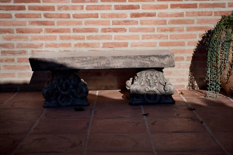 无人,横图,室外,白天,留白,家具,建筑,日光,美国,砖,长椅,北美,加利福尼亚,建筑材料,石块