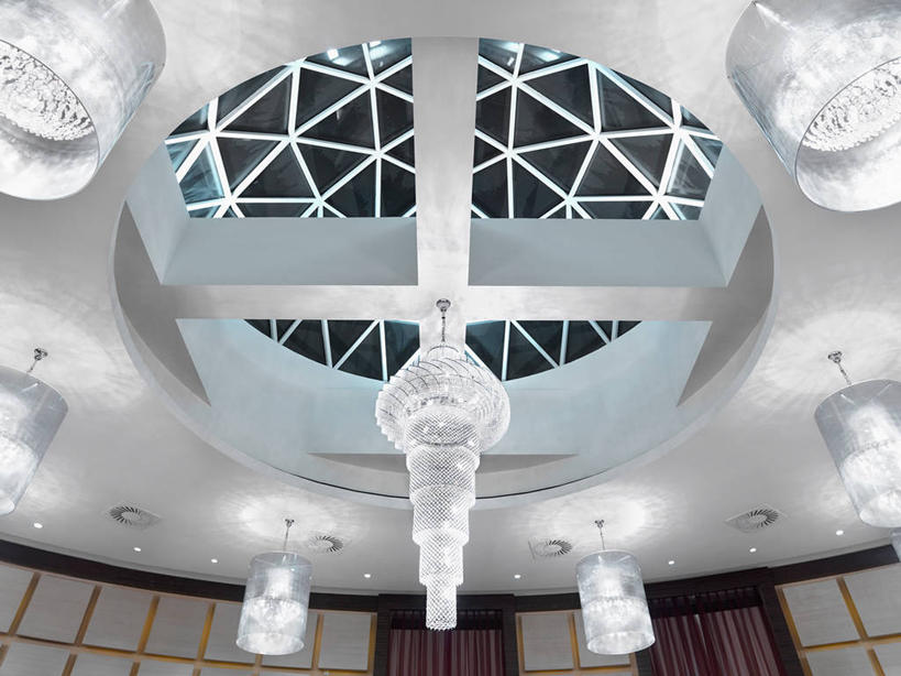 无人,横图,室内,夜晚,建筑,北京,亚洲,圆形,天窗,光,水晶,建造,明亮,圆顶建筑,水晶吊灯