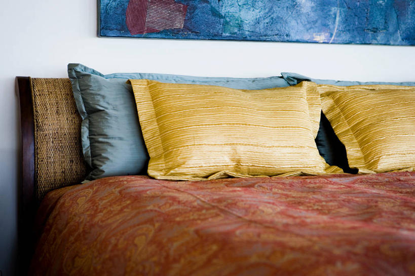 无人,家,横图,室内,特写,床,家具,卧室,建筑,美国,床上用品,蓝色,枕头,建造,北美,瓦胡岛