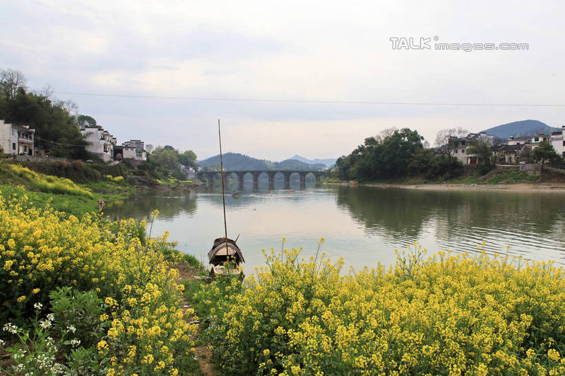 无人,家,农田,横图,室外,白天,正面,旅游,度假,庄稼,农作物,黄山,河流,石头,山,水,植物,船,中国,亚洲,阴影,光线,石子,影子,房屋,屋子,河水,山峰,水流,云,云朵,桥,木船,地面,山峦,云彩,娱乐,石桥,楼房,民居,民宅,住宅,栈桥,树,树木,蓝色,绿色,白云,倒影,蓝天,天空,阳光,自然,交通工具,天,油菜花,享受,休闲,旅游胜地,放松,生长,晴朗,成长,人行桥,倒映,舟,载具,东亚,安徽,安徽省,黄山市,歙县,渔梁坝,中华人民共和国,华东地区,皖,反照,渔梁,渔梁村,石块,晴空,彩图,耕地,庄稼田,房子,芸苔,芸薹,rzwdb1
