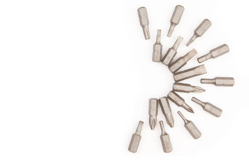 无人,横图,俯视,室内,特写,白天,白色背景,静物,金属制品,许多,环绕,围绕,金属,工具,很多,环抱,摄影,影棚,钻头,萦绕,彩图,高角度拍摄,影棚拍摄,拍摄