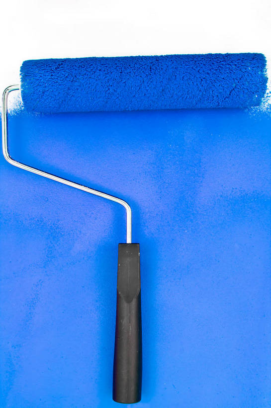 无人,竖图,室内,特写,白天,白色背景,正面,装修,静物,阴影,反射,影子,装潢,一个,蓝色,粉刷,刷子,摄影,影棚,单个,油漆,滚筒刷,涂料,滚刷,彩图,影棚拍摄,拍摄,滚筒