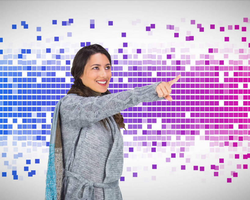 西方人,一个人,无人,笑,微笑,露齿笑,横图,室内,白天,正面,数码,科技,欧洲,欧洲人,仅一个年轻女性,仅一个女性,仅一个人,指,阴影,服装,网络,图形,正方形,高光,几何,计算机图形,合成,注视,指点,衣服,观察,看,服饰,观看,电脑合成图,数码合成图,察看,指向,衣着,合成图,穿着,关注,数学,写实,具体,具象,衣饰,年轻女性,女人,女性,白种人,半身,彩图,复合图片,蒙太奇图,组合图,几何图形,平面图形,正四边形