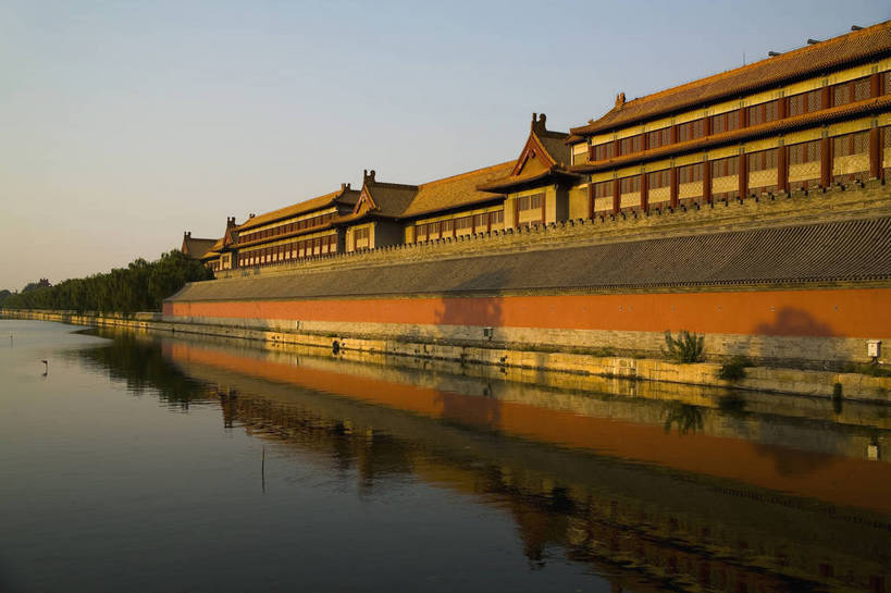 故宫,横图,室外,白天,建筑,北京,中国,亚洲,墙,历史,传统,墙壁,墙面,古代,红色,倒影,紫禁城,旅游胜地,摄影,东亚,护城河,中华人民共和国,古远,彩图,bj174