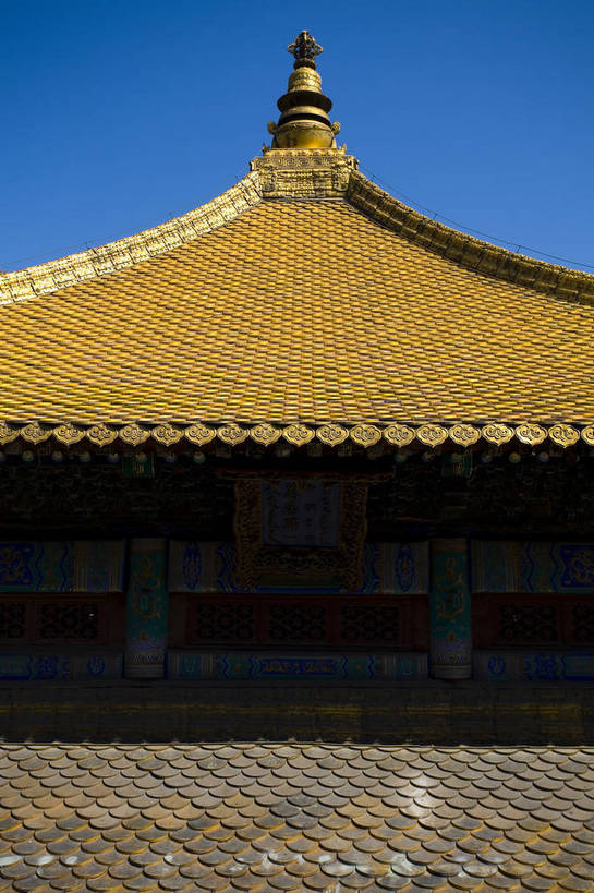 竖图,室外,白天,建筑,工艺美术品,中国,亚洲,艺术,地砖,房屋,艺术品,瓦,历史,古代,金色,旅游胜地,摄影,宗教,佛教,工艺,美术,东亚,佛陀,藏传佛教,中华人民共和国,河北省,承德,古远,彩图,庙,普陀宗乘之庙,外八庙,小布达拉宫,瓦当,bj174