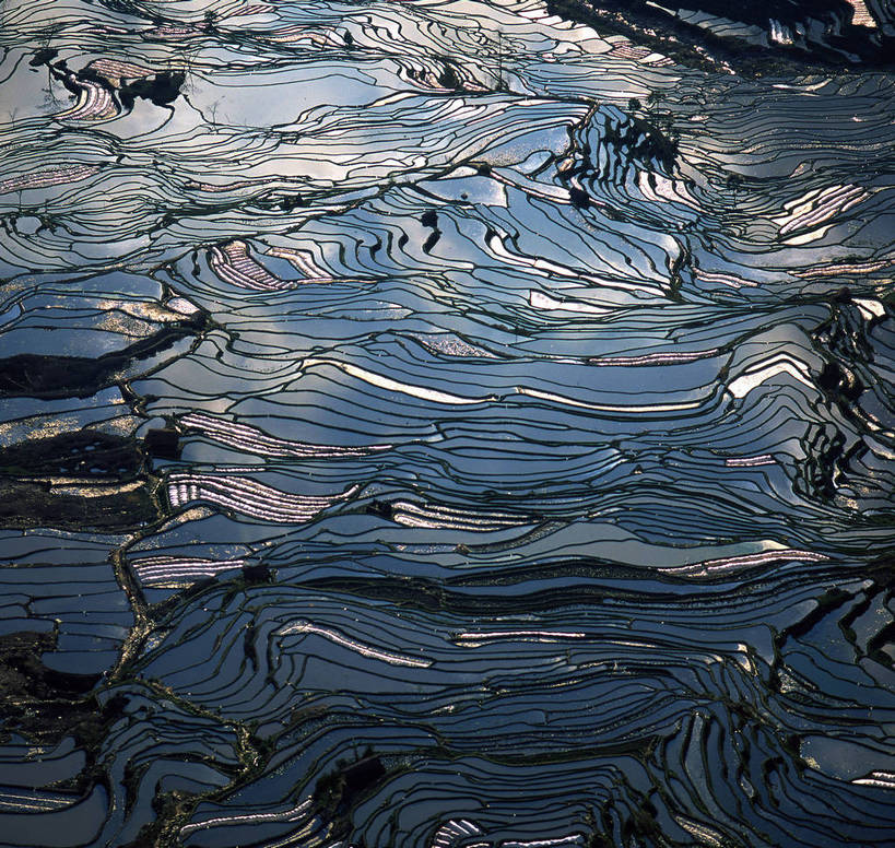 农田,横图,航拍,彩色,室外,白天,旅游,梯田,田园,中国,亚洲,景观,云南,自然,村庄,远景,摄影,人文景观,耕作,鸟瞰,东亚,地貌,元阳,中华人民共和国,旅行,地质,bj174