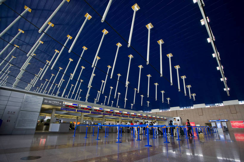 横图,彩色,室内,白天,飞机场,建筑,上海,中国,亚洲,交通,候机厅,大厅,旅客,浦东国际机场,浦东机场,航站楼,运输,摄影,东亚,中华人民共和国,bj174