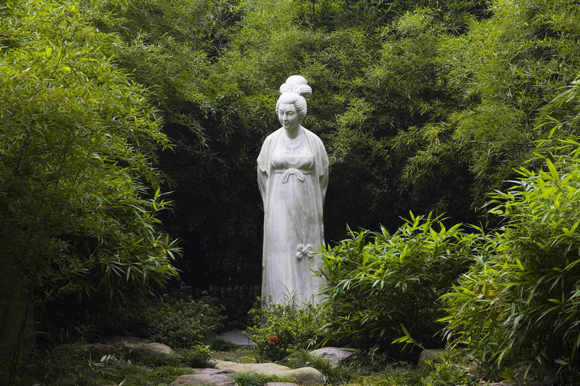 无人,横图,彩色,室外,白天,树林,中国,亚洲,雕像,塑像,草丛,古典,历史,石雕,古代,美女,摄影,四川省,东亚,成都,中华人民共和国,古远,bj174