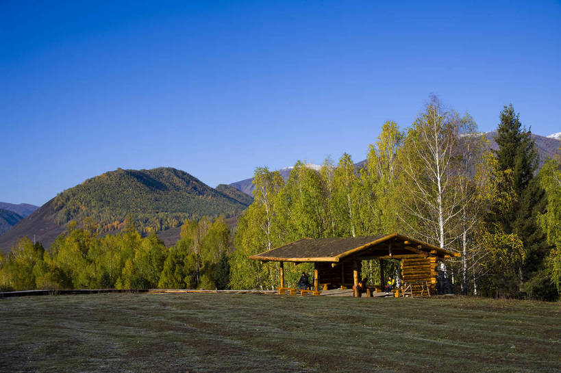 木屋,横图,彩色,室外,白天,旅游,度假,草原,名胜古迹,树林,标志建筑,地标,建筑,中国,亚洲,遗迹,古迹,文物,娱乐,建设,古建筑,树,自然,享受,休闲,旅游胜地,放松,摄影,远山,自然风光,杉树,古文明,东亚,新疆,中华人民共和国,阿勒泰,旅行,禾木,bj174