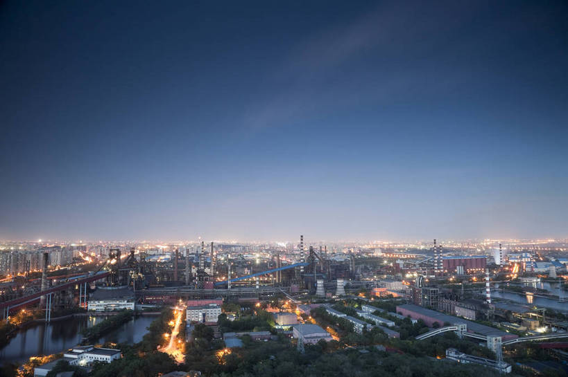 无人,工厂,横图,室外,旅游,夜景,北京,中国,设备,现代,工业,经济,冶炼,东亚,灯火辉煌,繁荣,炼钢,旅行,制造厂,生产工厂,首钢,高炉,冶炼设备,bj174