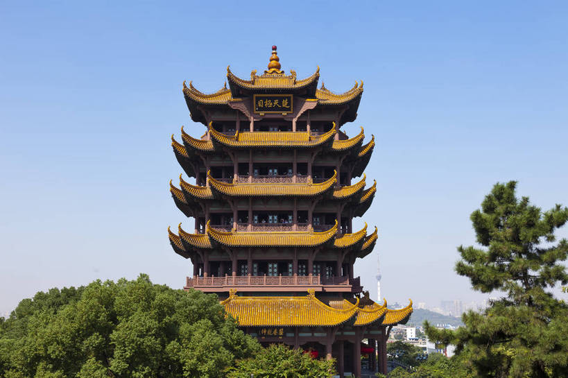 无人,横图,彩色,室外,白天,旅游,度假,名胜古迹,树林,标志建筑,地标,建筑,武汉,中国,遗迹,图片,建筑群,古典,古迹,文物,娱乐,建设,古建筑,享受,休闲,旅游胜地,放松,摄影,文明,中国文化,古文明,湖北,黄鹤楼,旅行,飞檐,bj174