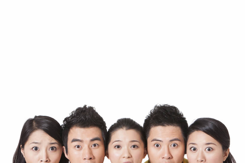 东方人,成年人,脸,头,脸颊,横图,特写,留白,白色背景,正面,时尚,友谊,北京,中国,亚洲,五个人,一排,整齐,并排,注视,休闲装,刺激,排列,观察,看,表情,摄影,影棚,生活方式,观看,害怕,惊奇,惊吓,部分,察看,酷,恐怖,队列,关注,摄影棚,肖像,东亚,陪同,惊骇,陪伴,恐惧,团结,震惊,男人,男性,年轻男性,年轻女性,女人,女性,亚洲人,中国人,年轻人,头部,脸部,脸蛋,面部,彩图,影棚拍摄,拍摄,伴随,bj175