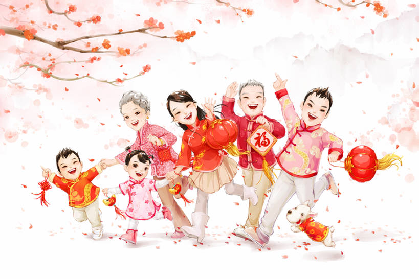 家庭,母亲,父亲,女儿,儿子,祖父母,跑,笑,微笑,露齿笑,横图,插画,正面,快乐,兴奋,幸福,纯洁,运气,数码,科技,桃花,狗,照明,中国,春节,亚洲,握,阴影,风俗,节日,庆祝,装饰,并排,网络,灯笼,纸灯笼,高光,几何,计算机图形,浪漫,祝福,合成,图画,挥手,注视,飞,传统,刺激,画,花,花瓣,树,粉色,福字,灯具,观察,看,汉字,卡通,精神,可爱,亲密,童年,童趣,握着,财富,落下,观看,照亮,电脑合成图,数码合成图,察看,享乐,仪式,合成图,照明设备,关注,中国文化,问候,典礼,漫画,童真,东亚,烂漫,无邪,陪同,写实,具体,具象,元旦,制度,陪伴,天真,全家福,画画,全身,传统服装,欢乐,拜年,唐装,传统文化,插图,传统节日,伴随,bj175