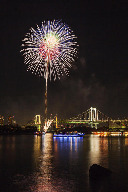 竖图,室外,夜晚,东京,日本,桥,彩虹桥,海湾,东京湾,风景,焰火,台场,bj175