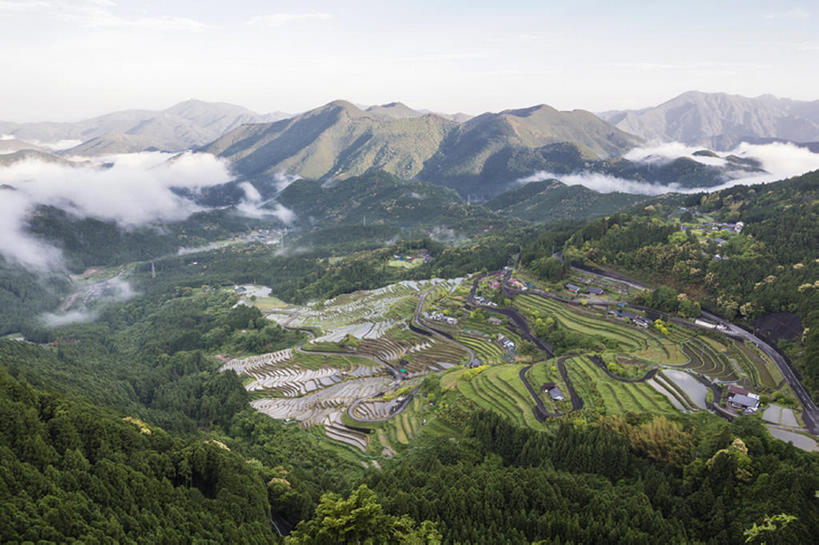 横图,室外,白天,农业,梯田,美景,山,日本,稻田,景观,风景,天空,自然,景色,自然风光,三重县,bj175