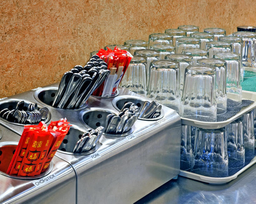 无人,横图,筷子,餐具,玻璃,美国,许多,准备,叉,银色,很多,干净,排列,摄影,卫生,消毒,波特兰,奥勒冈,彩图,bj175